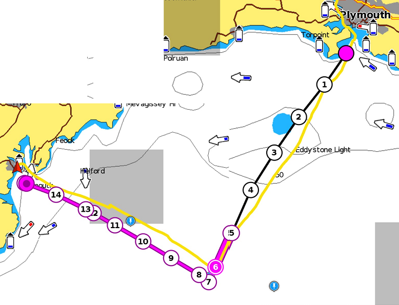 Plymouth to Falmouth route and track using fastseas polar