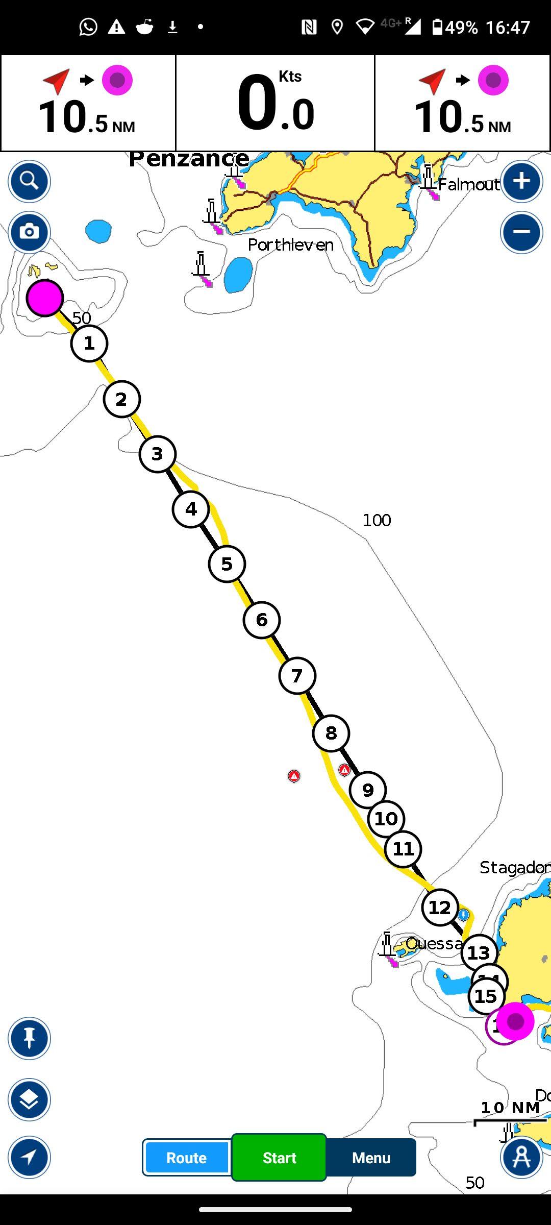 Screenshot of a tracked fastseas route scillies to brest